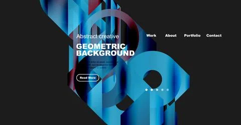 Abstract geometric background design. Blue, red hues dominate. Website header Stock Illustration