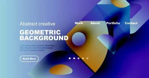 Abstract geometric background design. Website mockup with navigation elements, Illustrazione stock
