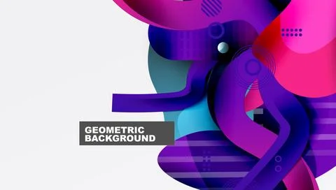 Abstract geometric background features flowing shapes, vibrant purple, blue hues Illustrazione stock