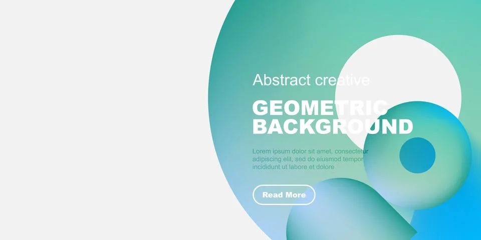 Abstract geometric background features flowing shapes, text, button. Modern Stock Illustration