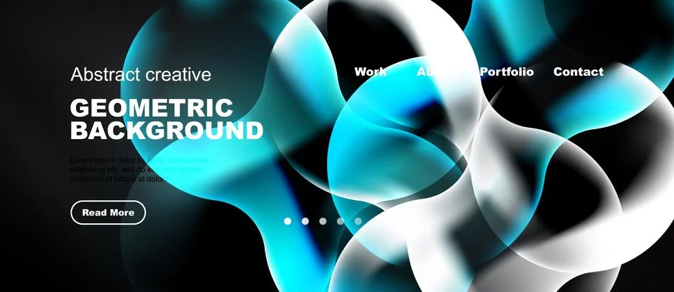 Abstract geometric background features flowing shapes, text, navigation menu. Stock Illustration