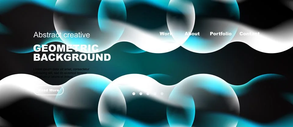 Abstract geometric background features flowing shapes, cool colors, text Stock Illustration