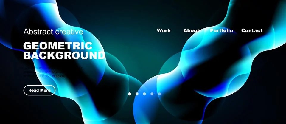 Abstract geometric background features flowing blue shapes, text, navigation Stock Illustration