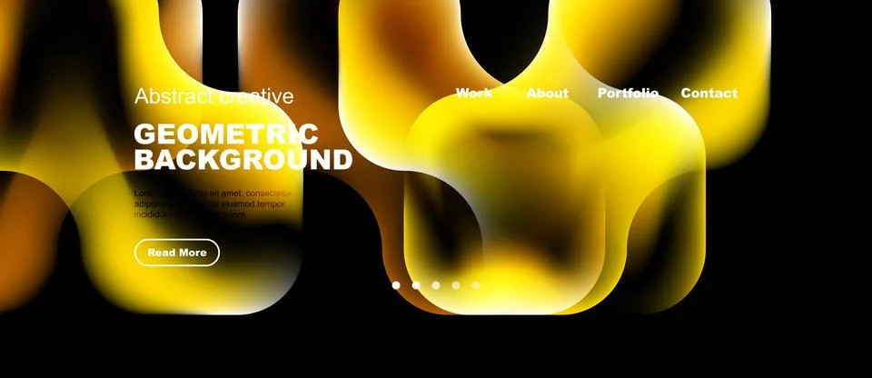 Abstract geometric background features flowing yellow shapes, text, navigatio Stock-Illustration