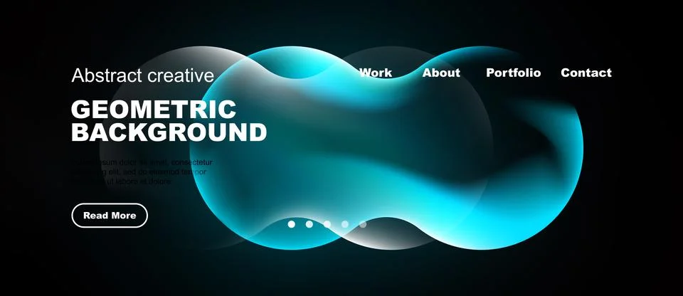 Abstract geometric background features fluid shapes, text, navigation menu... Stock Illustration