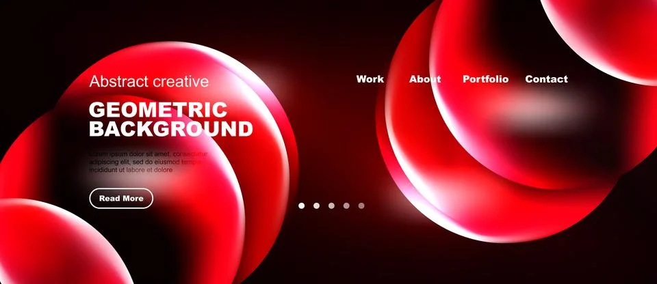 Abstract geometric background features red gradients, text, navigation menu. Stock Illustration