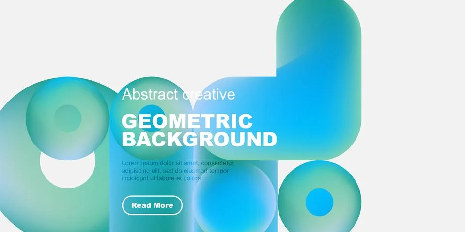 Abstract geometric background features rounded shapes, vibrant blue hues, text Stock Illustration