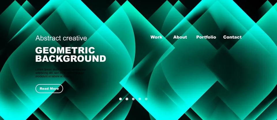Abstract geometric background features teal shapes, white text, navigation .. Illustrazione stock