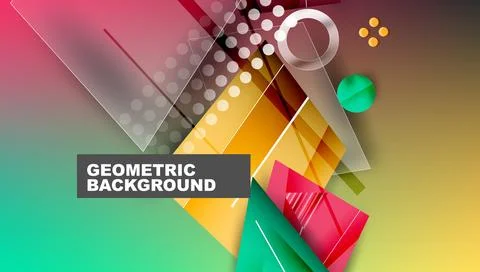 Abstract geometric background features vibrant gradients, overlapping shapes, Stock Illustration