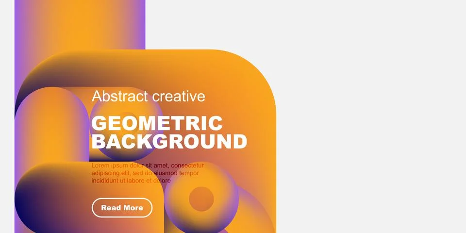 Abstract geometric background features vibrant purple, orange hues. Text, button Illustrazione stock