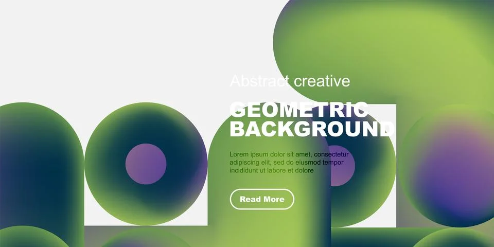 Abstract geometric background features vibrant green, purple hues. Text block Illustrazione stock