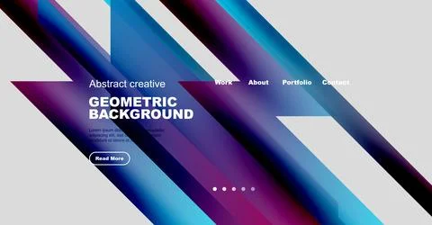 Abstract geometric background features vibrant diagonal lines, text, button. Stock Illustration