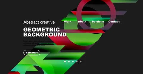 Abstract geometric background features vibrant green, red, gray gradients. Text 库存插图