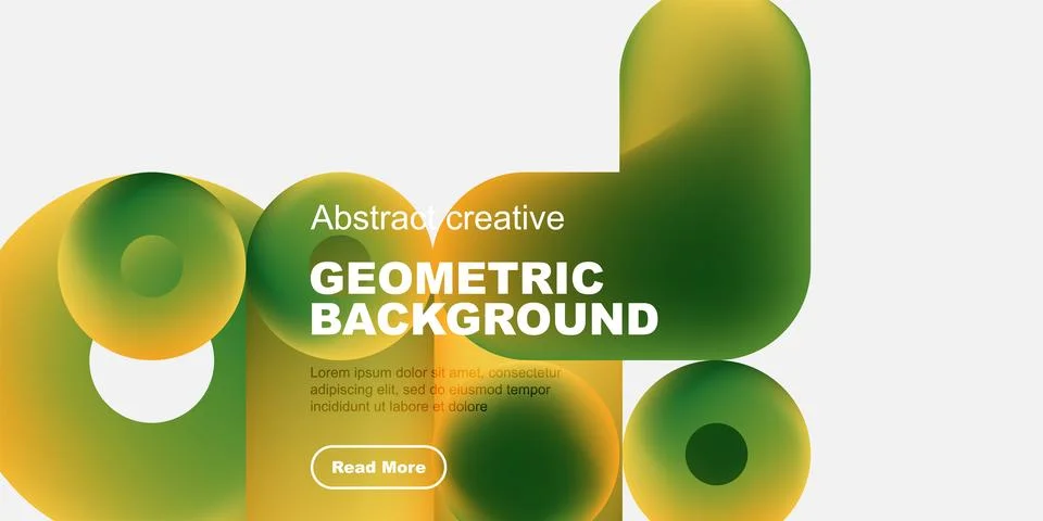 Abstract geometric background features vibrant gradients, rounded shapes, text, Stock Illustration