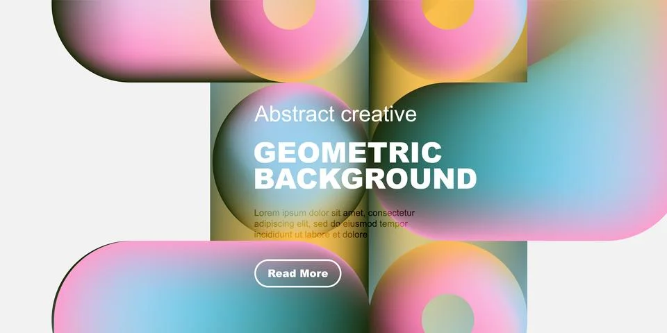 Abstract geometric background features vibrant overlapping shapes. Text includes Stock Illustration