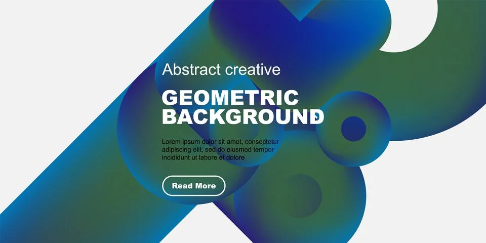Abstract geometric background features vibrant blue hues, flowing shapes, text Stock Illustration