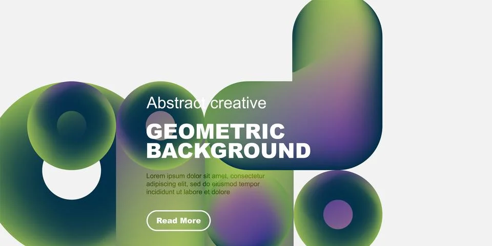 Abstract geometric background features vibrant color gradients, shapes, text, Stock Illustration