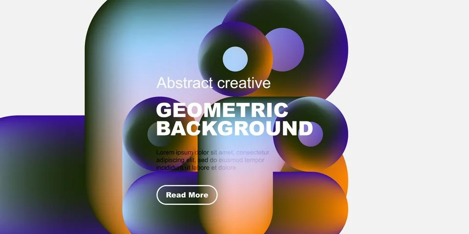 Abstract geometric background features vibrant colors, fluid shapes, text Stock Illustration