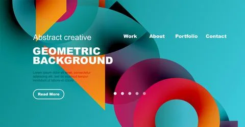 Abstract geometric background features vibrant colors, shapes. Text includes Stock Illustration