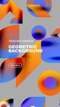 Abstract geometric background features vibrant colors, overlapping shapes, text, Illustrazione stock