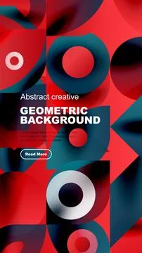 Abstract geometric background features vibrant red, blue hues. Overlapping Illustrazione stock