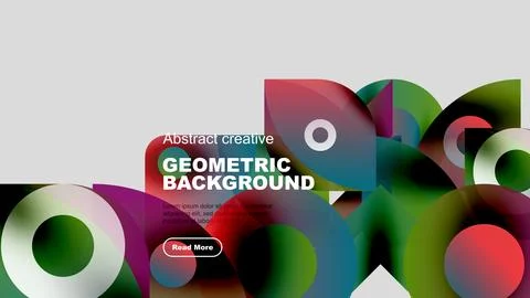 Abstract geometric background features vibrant shapes, colors. Text includes Illustrazione stock
