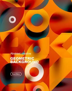 Abstract geometric background features vibrant overlapping shapes. Orange, teal, Illustrazione stock