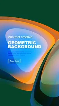 Abstract geometric background features vibrant orange, blue hues. Text block, Stock Illustration