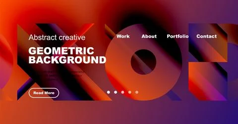 Abstract geometric background features vibrant colors, gradients, text elements, Stock-Illustration