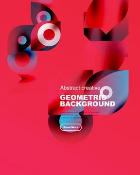 Abstract geometric background features vibrant shapes, colors. Text promotes Illustrazione stock