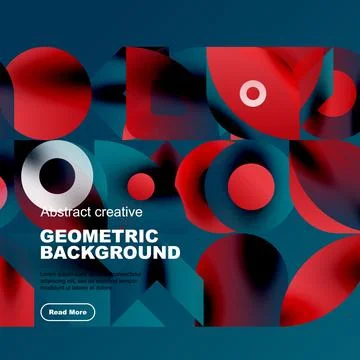 Abstract geometric background features vibrant overlapping shapes. Red, blue, Stockillustratie