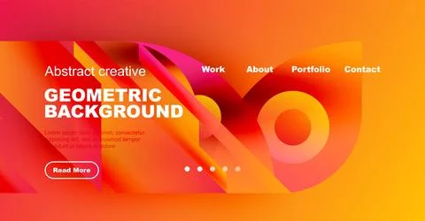 Abstract geometric background features vibrant orange, pink hues. Text includes Stock Illustration