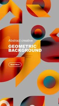 Abstract geometric background features vibrant orange, red, teal shapes. Text Stockillustratie
