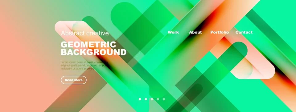 Abstract geometric background features vibrant colors, rounded squares, text Stock Illustration
