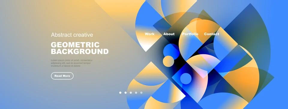Abstract geometric background features vibrant colors, shapes, text elements, 库存插图