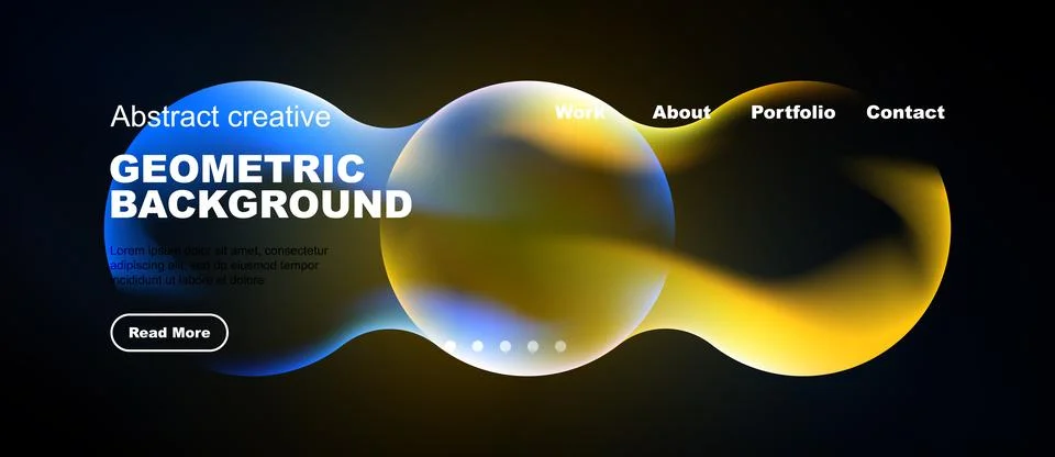 Abstract geometric background features vibrant blue, yellow bubbles. Website Иллюстрация