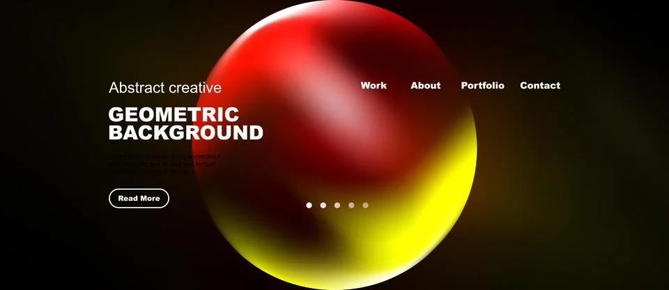 Abstract geometric background features vibrant sphere. Website navigation Stock Illustration