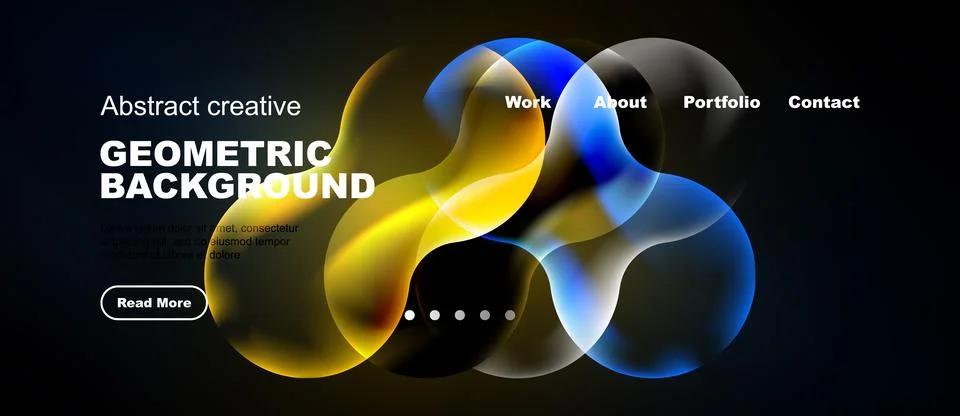 Abstract geometric background features vibrant overlapping shapes, text ele.. Stock Illustration