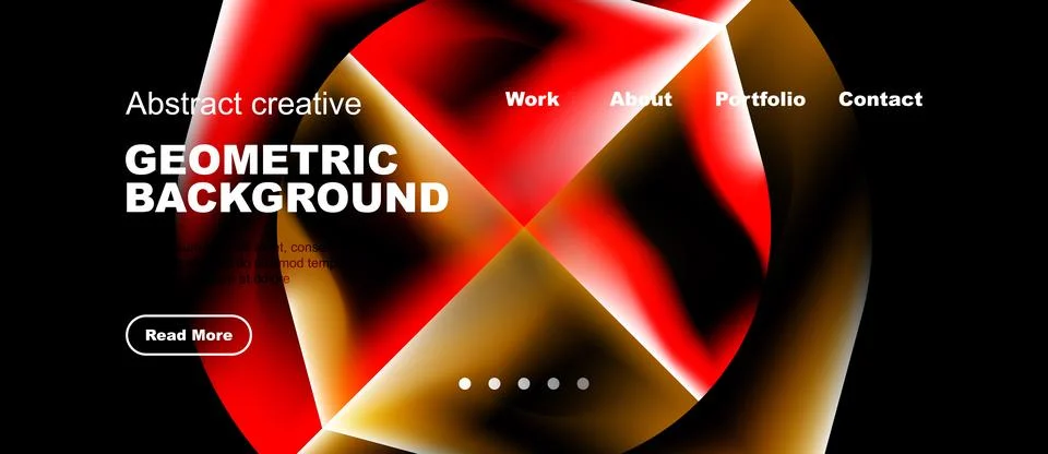 Abstract geometric background features vibrant red, orange hues. Website mock Stock Illustration