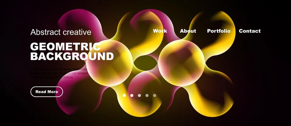 Abstract geometric background features vibrant bubbles, text elements, Illustration