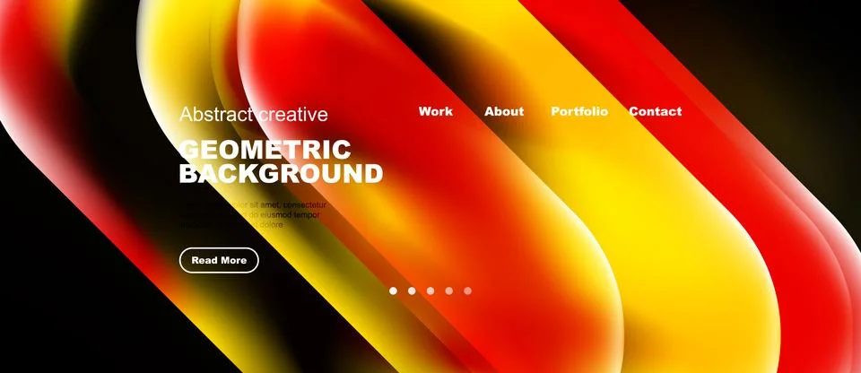Abstract geometric background features vibrant gradients. Navigation includes 스톡 일러스트