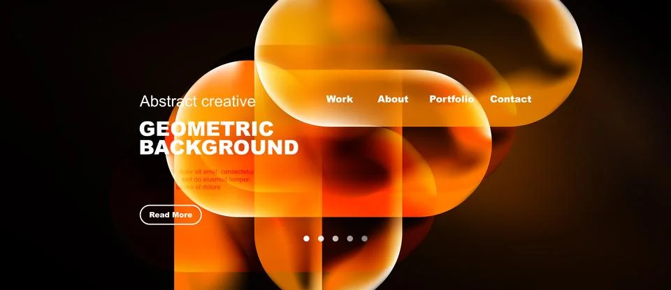 Abstract geometric background features vibrant orange shapes, text overlays, Stock Illustration