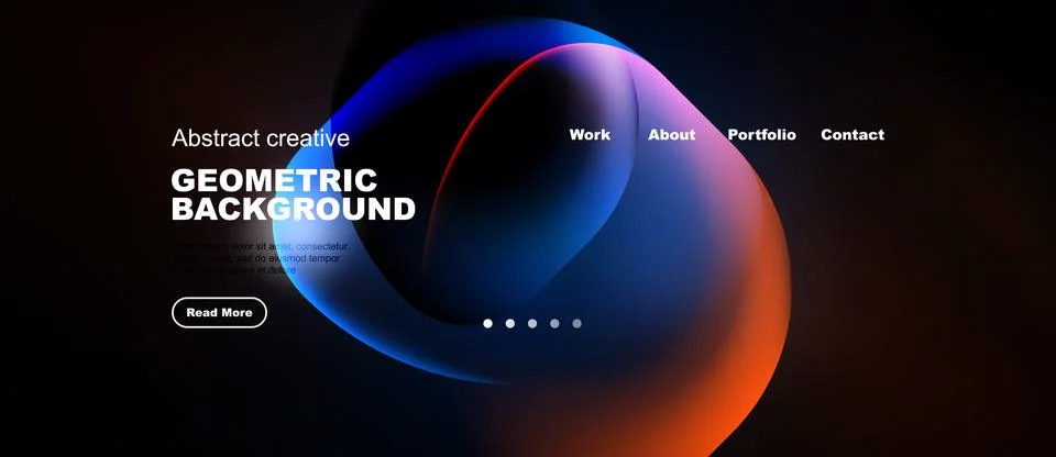 Abstract geometric background features vibrant blue, orange hues. Website h.. Illustrazione stock