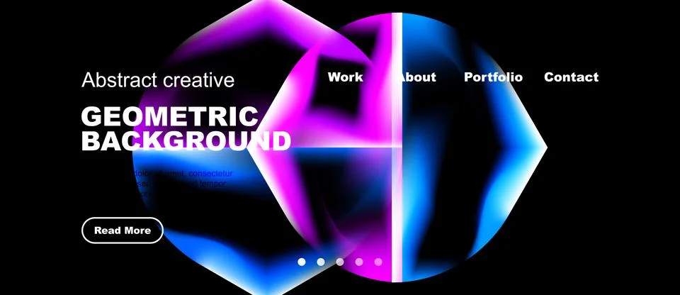 Abstract geometric background features vibrant colors, shapes. Website header Illustrazione stock
