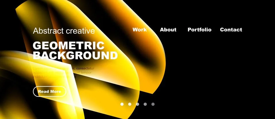 Abstract geometric background features vibrant yellow shapes, text, navigatio Stock Illustration