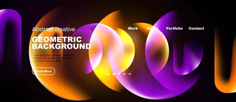 Abstract geometric background features vibrant circles, gradients. Website Stock Illustration