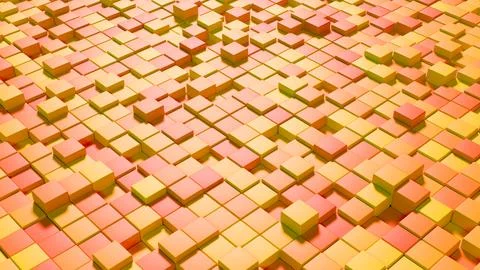 Abstract geometric background featuring a 3D field of orange and yellow cubic Illustrazione stock