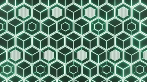Abstract Geometric Background Featuring Glowing Cyan Hexagons and Three Dim.. Stock Footage 345909830