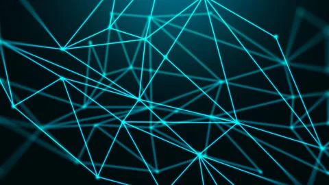 Abstract geometric background featuring glowing neon blue network connectio.. Stock Illustration