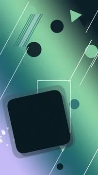 Abstract geometric background with floating circles, triangles, and neon li.. Stock Illustration